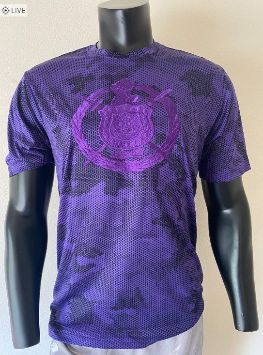 Omega Psi Phi CAMO Full Crest Purple on Purple
